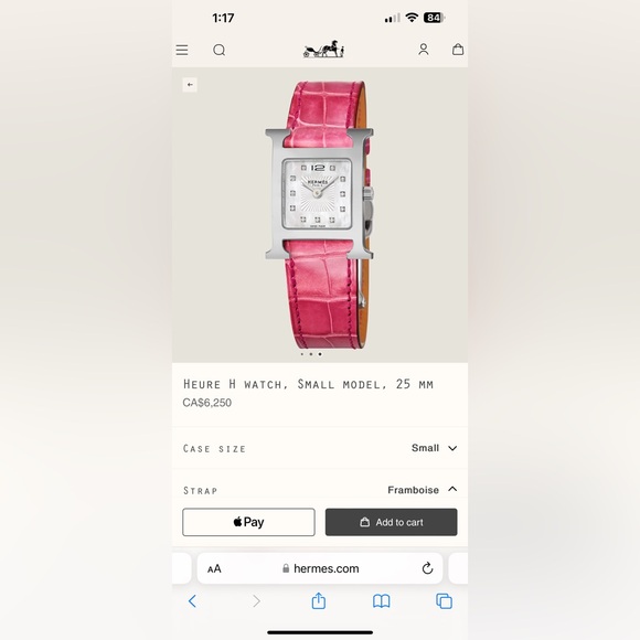 Hermes heure H watch, small model w/ diamonds & alligator strap. Retails $6,250+ - Picture 16 of 17